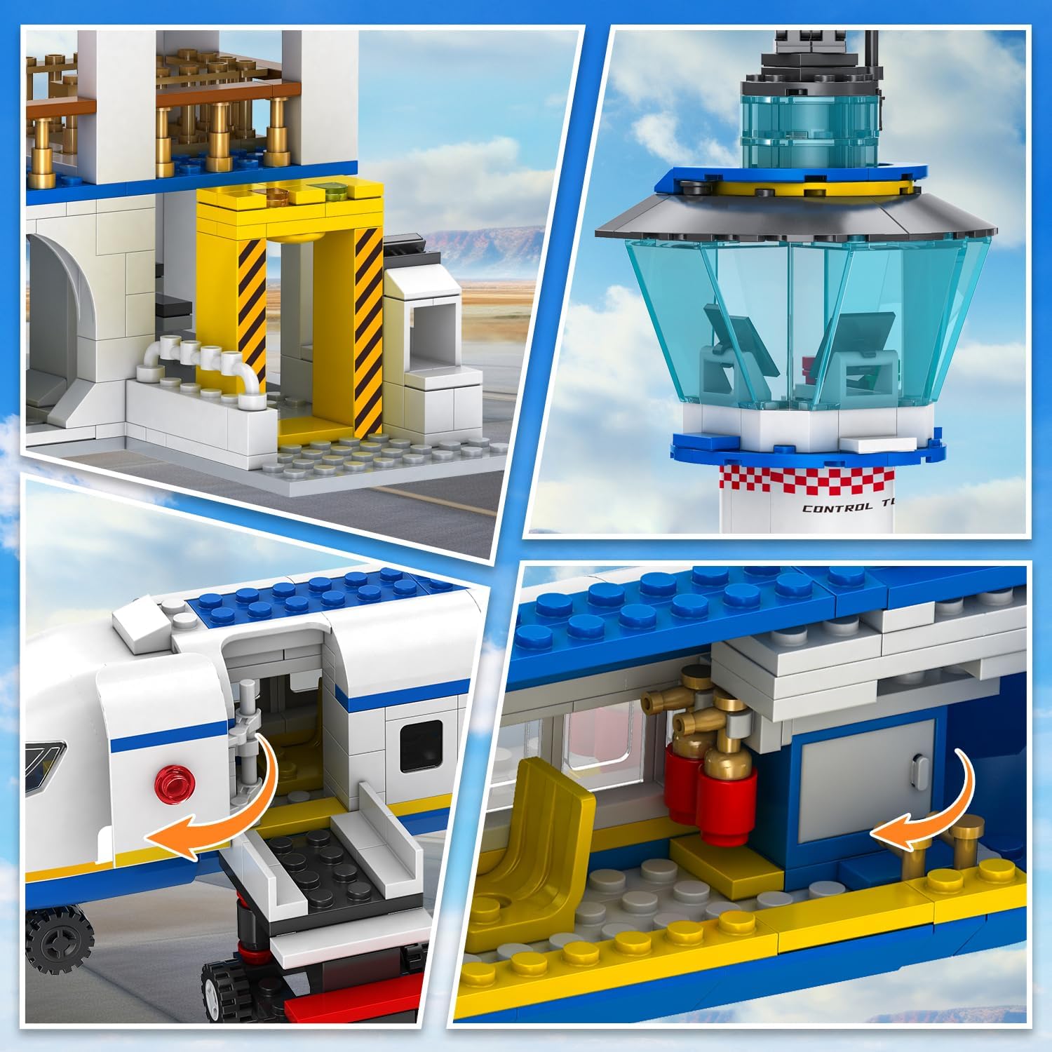 City Passenger Airplane Building Set, 886 Pcs STEM 6 in 1 Airport Passenger Plane Building Block Toy with Terminal, Shuttle Bus,Luggage Cart,Christmas Birthday Gifts for Boys Girls Ages 6-12+ - Image 5