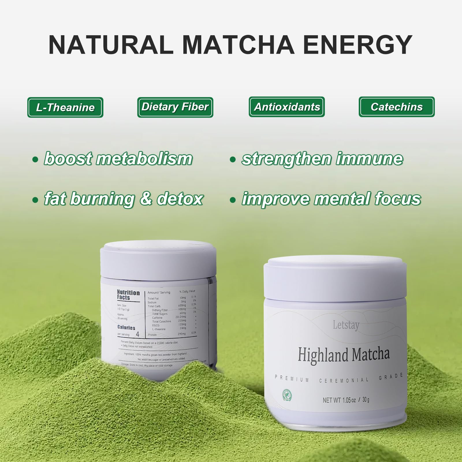Letstay Matcha Matcha Powder Ceremonial Grade Highland Matcha Tea Organic Matcha Green Tea - Premium 1st Harvest - — view 5