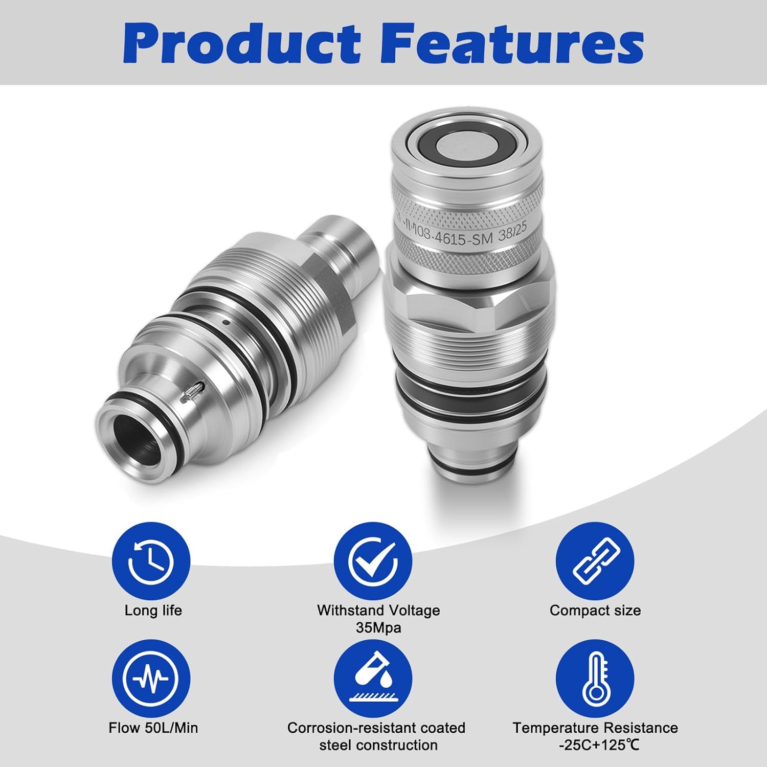 SINOCMP 6679837 6680018 Male & Female Flat face Hydraulic Couplers Φ46mm, Hydraulic Quick Connect Fittings Compatible with Bobcat T140 T190 T250 T450 753 763 773 A220 A300 A770 S130 S150 Ect