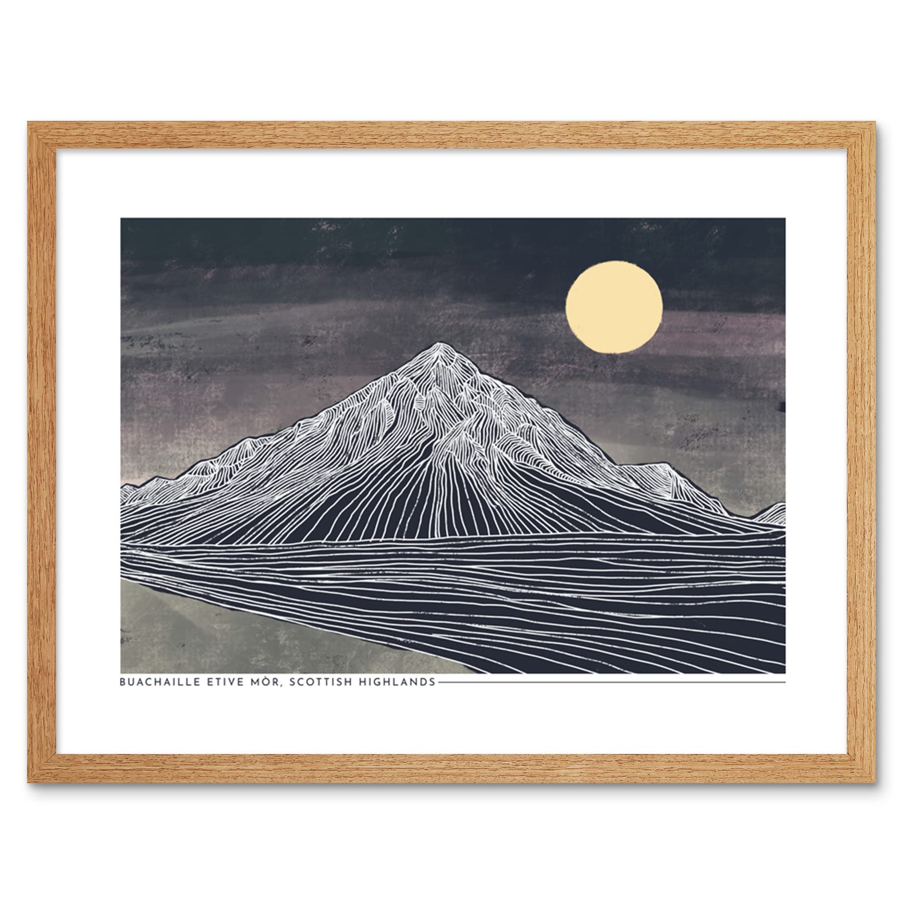 Wee Blue Coo Framed Light Oak 9X7 Buachaille Etive Mor In Lines Artwork Framed Wall Art Print 9X7 Inch