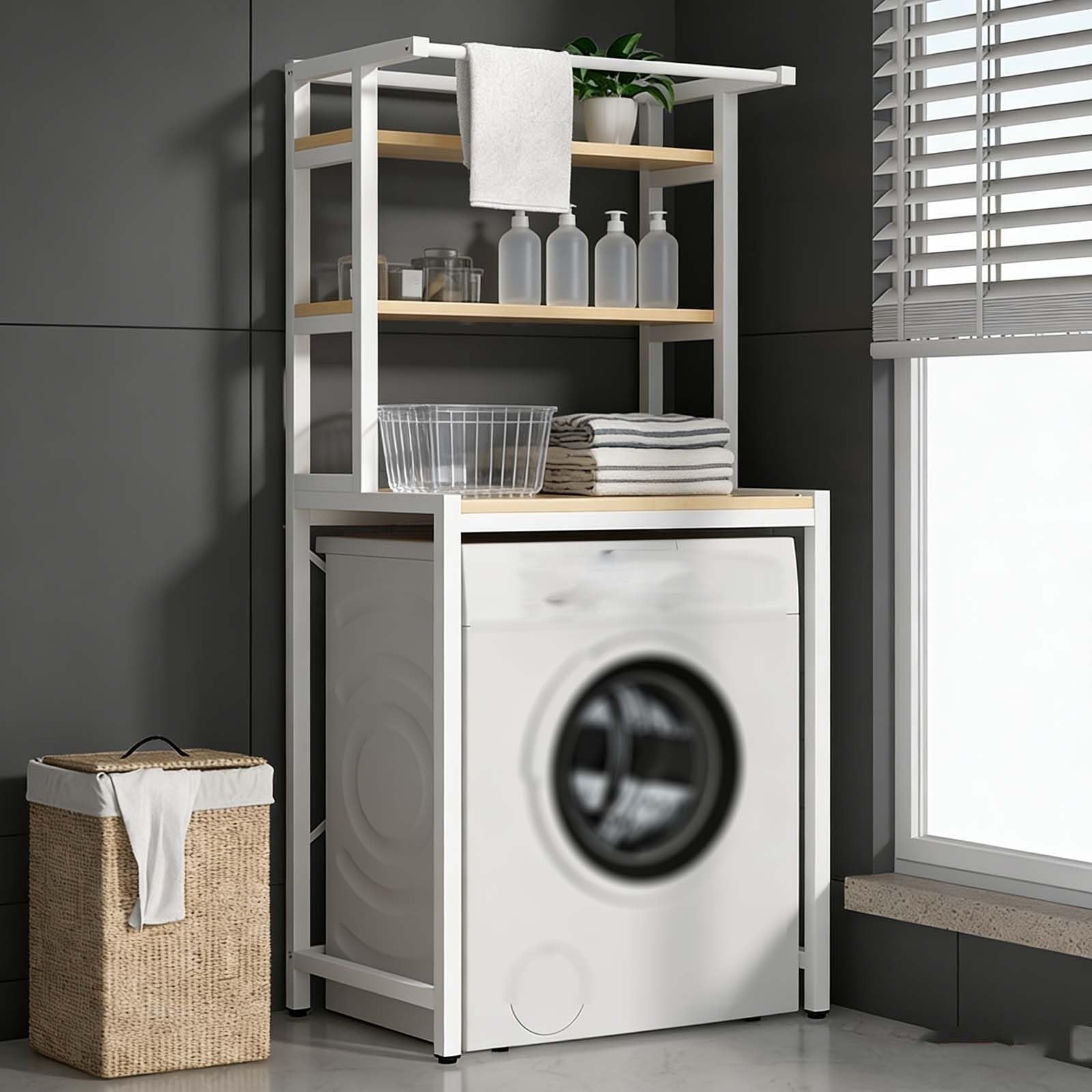 Étagère de rangement robuste pour buanderie et salle de bain en métal blanc