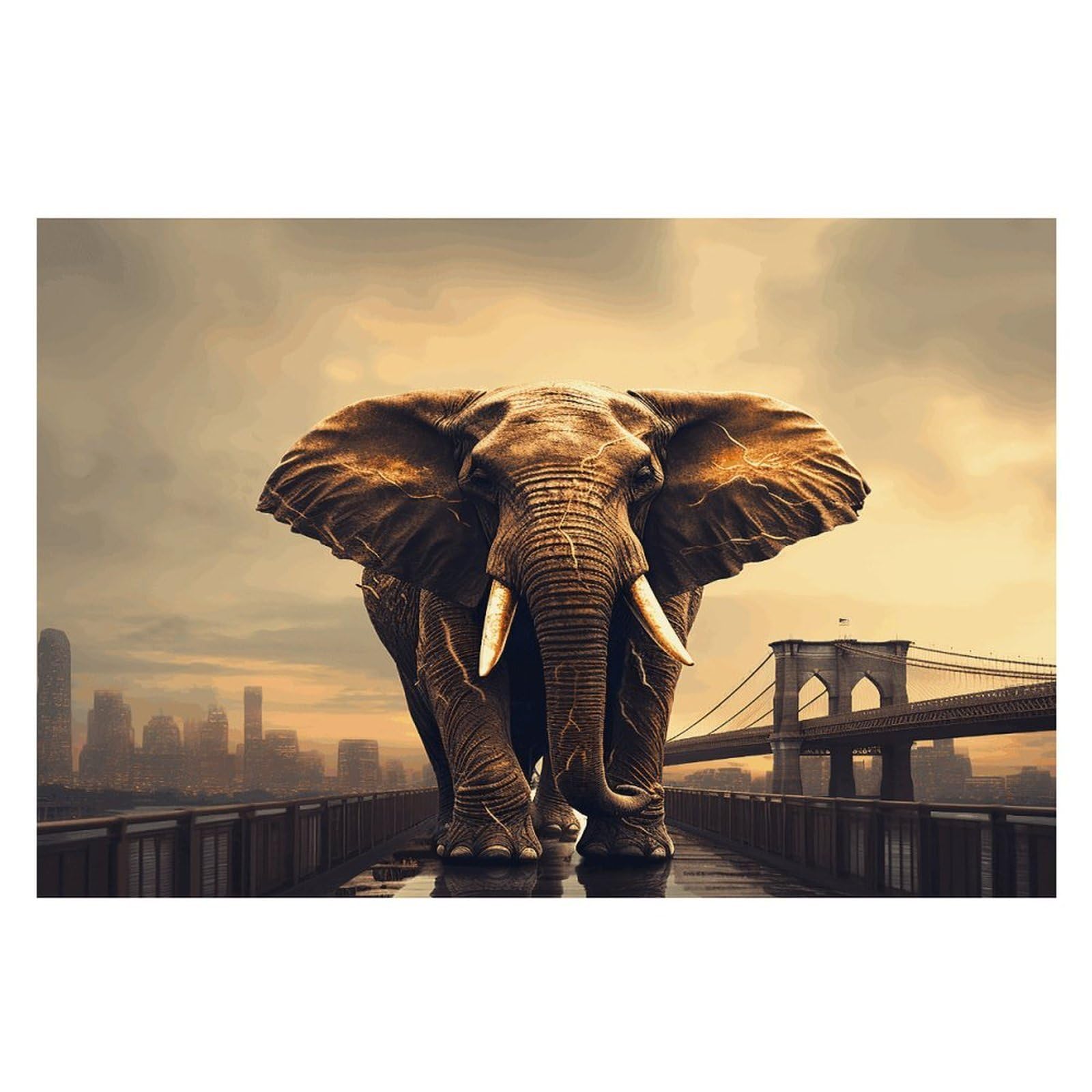 Elephant On A Bridge Placemats Wipeable Heat Resistant Table Mats Washable Flax Place Mats Elegant Cloth Non-Slip Placemat for Kitchen Dinning Party Table Decor 12 * 18 in