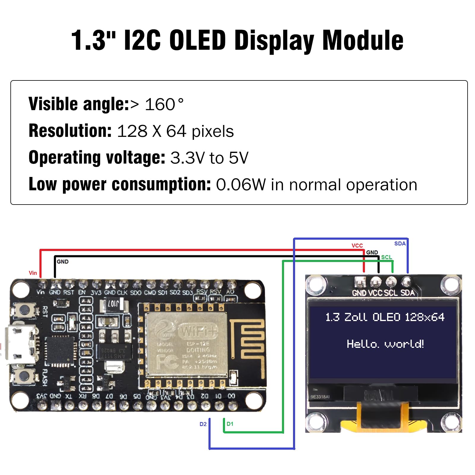 DISPLAY OLED 1,3& IIC I2C LCD 128 X 64 SH1106 A 4 PIN SCHEDA MODULO PER - Foto 6