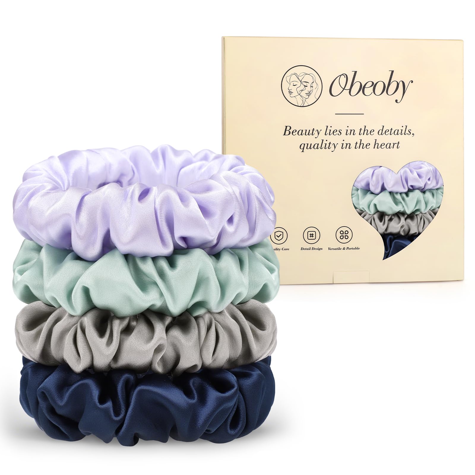 4Pcs Mulberry Silk Hair Scrunchies, Sage Green Silk Hair Ties for Hair Sleep Frizz Breakage Girls Purple Gifts for Mom