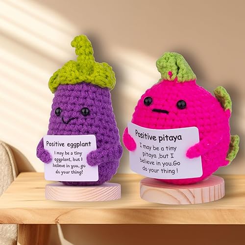 Miniatura 2 de Regalo de berenjena con apoyo emocional hecho a mano, linda muñeca de berenjena de punto, muñeca de ganchillo con tarjeta frontal, para regalo de