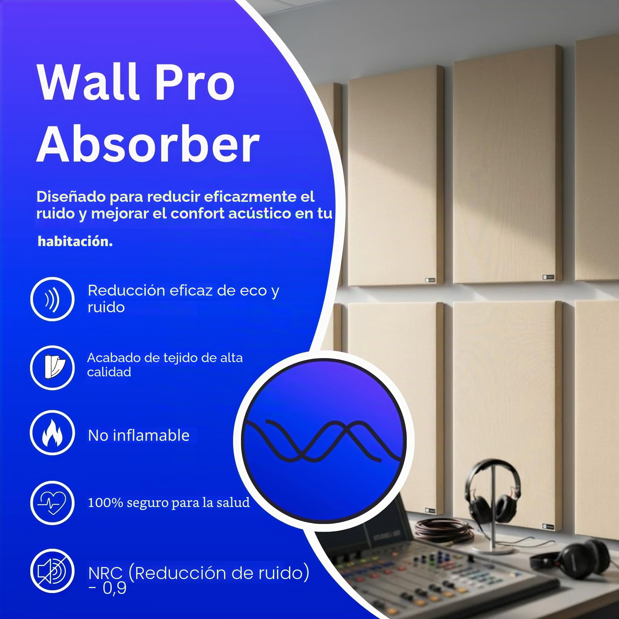 Bluetone Acoustics Wall Panel Pro - Paneles fonoabsorbentes profesionales para eliminar ruidos y ecos - Paneles acústicos para pared y techo (100x50x5cm, Beige)