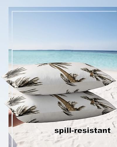 Miniatura 4 de Juego de 2 fundas de almohada impermeables con palmera de verano para sofá, fundas de almohada decorativas de plantas de playa tropical, 20 x 12