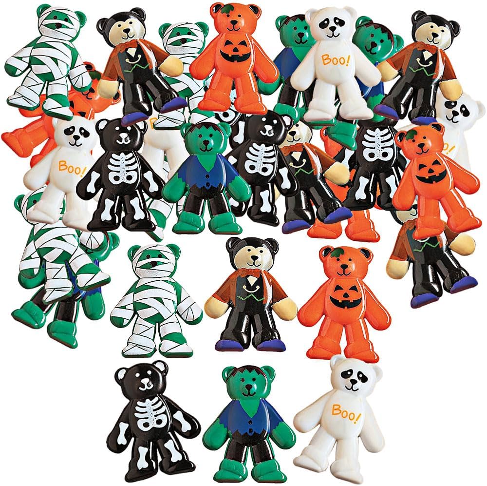 Fun Express Halloween Toy Bear Figures - Bulk Set of 48 - Halloween Party Favors and Giveaways