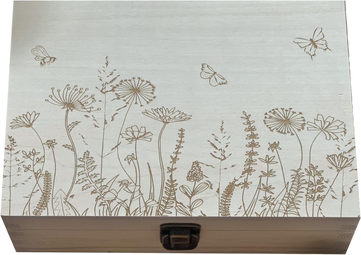 Flowers And Butterflies Wooden Box Love Gift For Women Friend Gift Keepsake Box Memory Box Gift for Anniversary Wedding Box Best Friend 30th Birthday Gift 8.5 in x 6 in x 3 in Natural Color