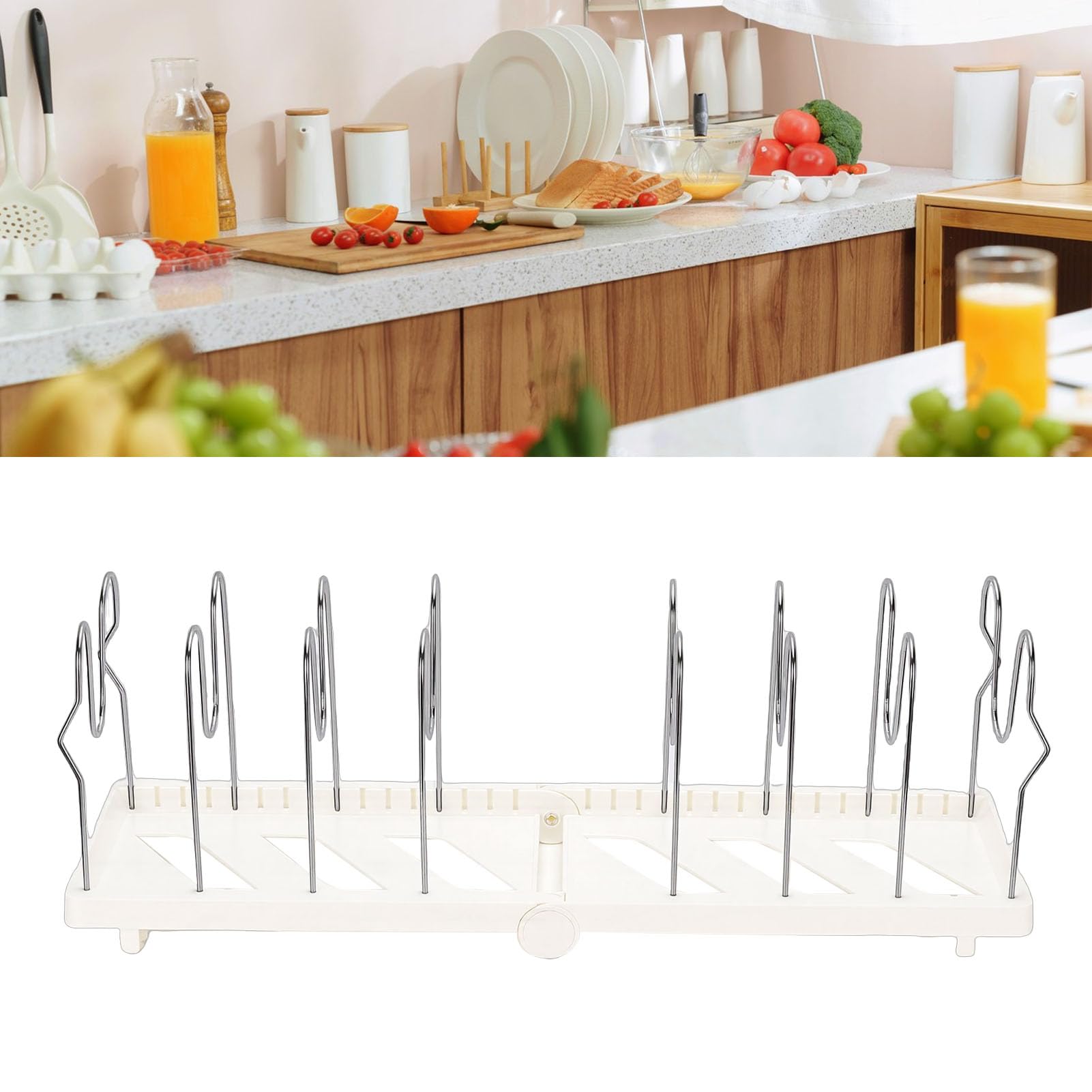Organisateur de Casseroles et Poêles, Support Réglable et Durable pour Armoires de Cuisine, Garde-manger pour Petite Cuisine Familiale (WHITE)