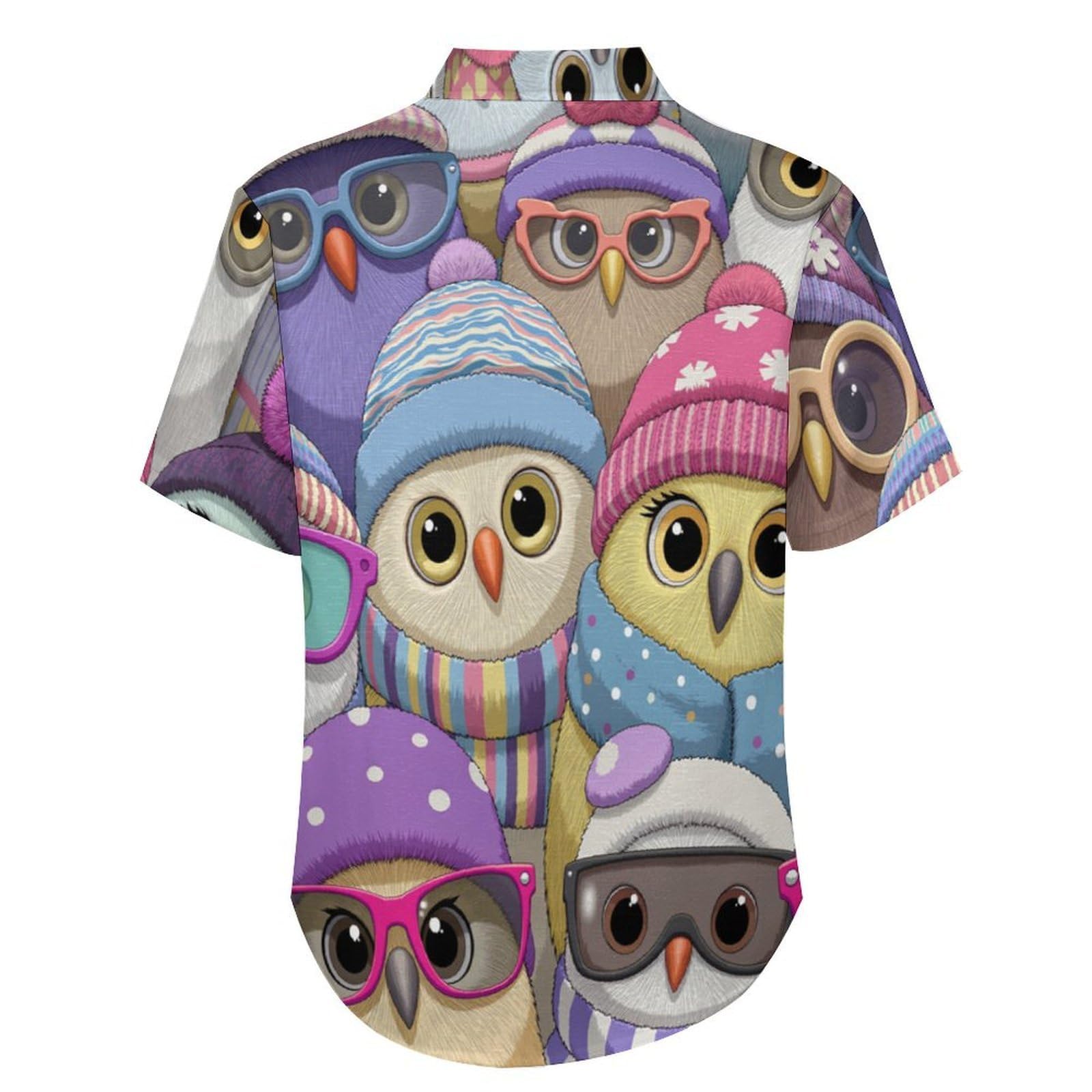 Camicia da Uomo Button Down con Stampa Gufo con Cappello, Cartone Animato Carino Camicia Hawaiana Casual a Maniche Corte Camicie da Spiaggia Camicie da Vacanza