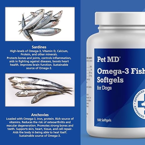 Miniatura 2 de Pet MD Suplemento de aceite de pescado Omega 3 para perros - Soporte para piel y pelaje para perros - 180 cápsulas blandas