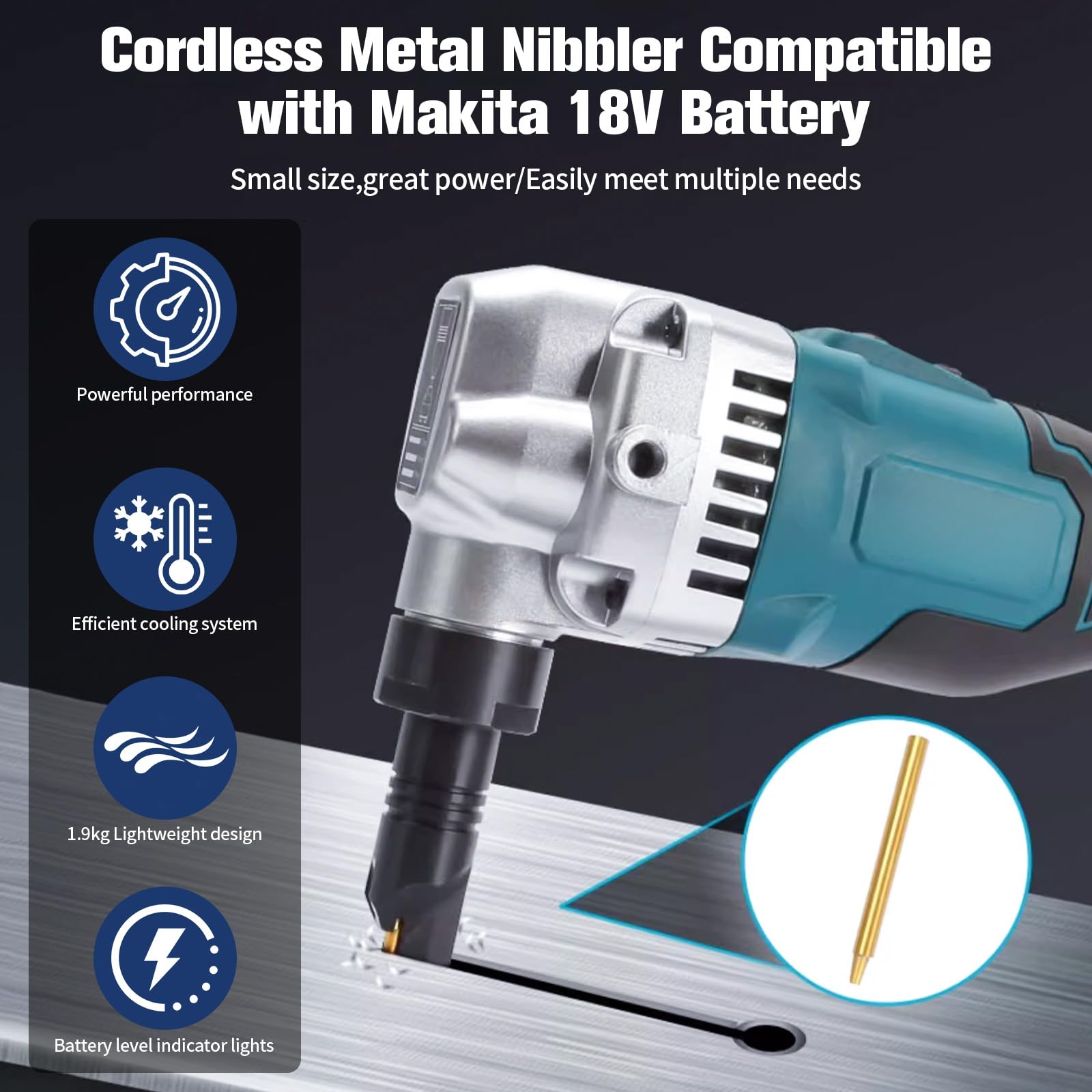 Blechknabber Kompatibel mit Makita 18V – Kabellose Blechnibbler mit 360° Drehbarem Knabberkopf und Einstellbaren 3 Geschwindigkeiten, Ausgestattet mit Bürstenlosem Motor für Edelstahl und Aluminium