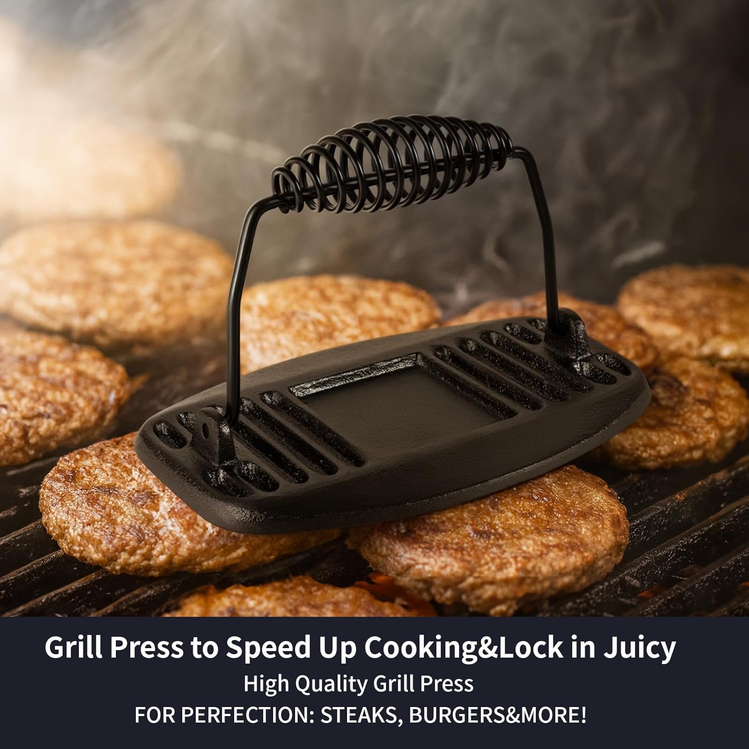 Cast Iron Grill Pan,9.25" Pre Seasoned Skillet with Pour Spouts,Silicone Handle Cover for Indoor and Outdoor Grilling,Durable Oven Safe,Stove Campfire Use(Black)