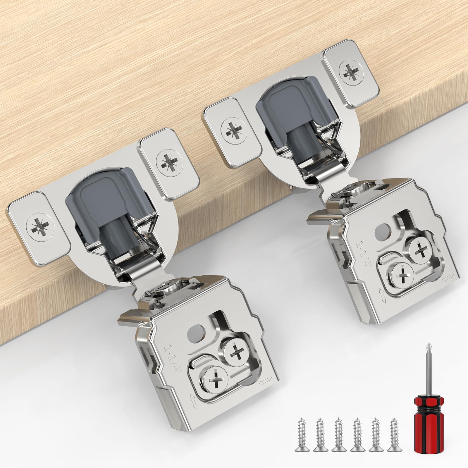 Furniware Confezione da 20 paia di cerniere da 3,8 cm, per telaio del viso, cerniere in nichel satinato, regolabili in 3 direzioni, chiusura ammortizzante, chiusura rallentata