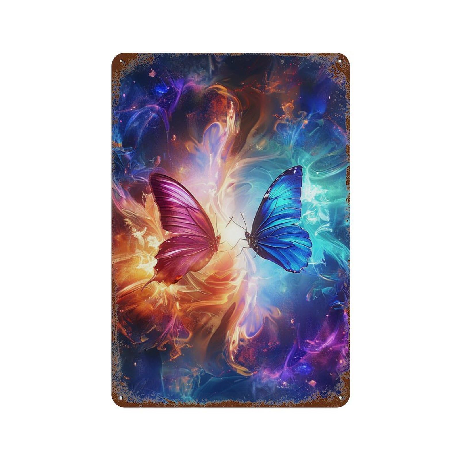 Butterfly Artwork Fantasy Retro Metal Sign 11.8"x7.9", Vintage Wall Decor for Bistro, Counter And Cafe Decor