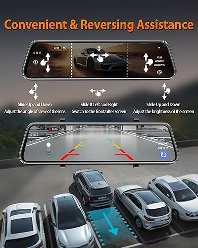 Miniatura 6 de Cámara de espejo WiFi de 12 pulgadas, cámara de espejo retrovisor 4K con cámara de respaldo mejorada, cámara de tablero frontal y trasera digital