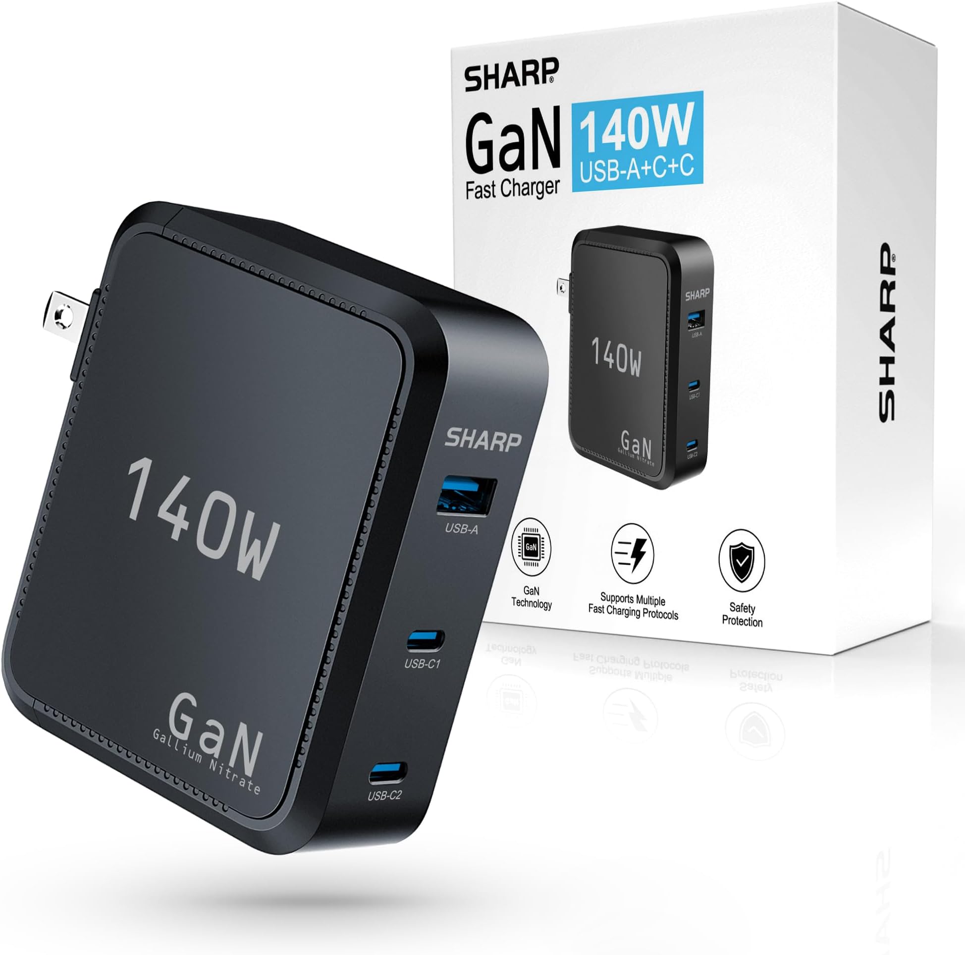 Amazon.com: Sharp 140W USB C Charger, Compact Foldable GaN Fast Charge ...