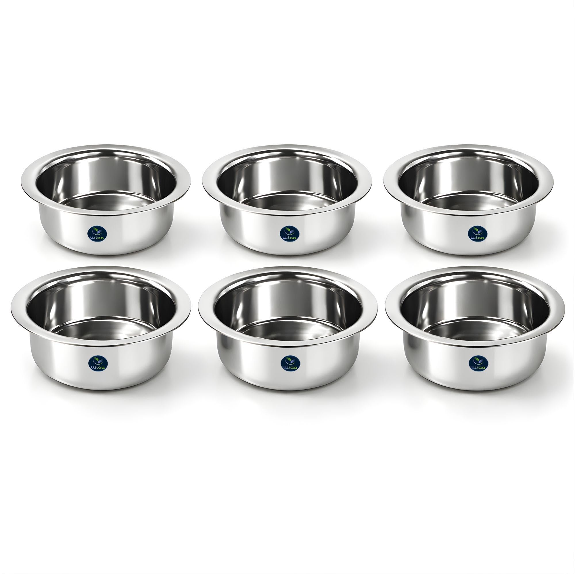 Stainless Steel Sada Vati/Wati Dinner Bowl Set | Mirror Polish Steel Katori for Dal, Sabji, Curd, Dessert & Snacks (Pack of 6)-image-1