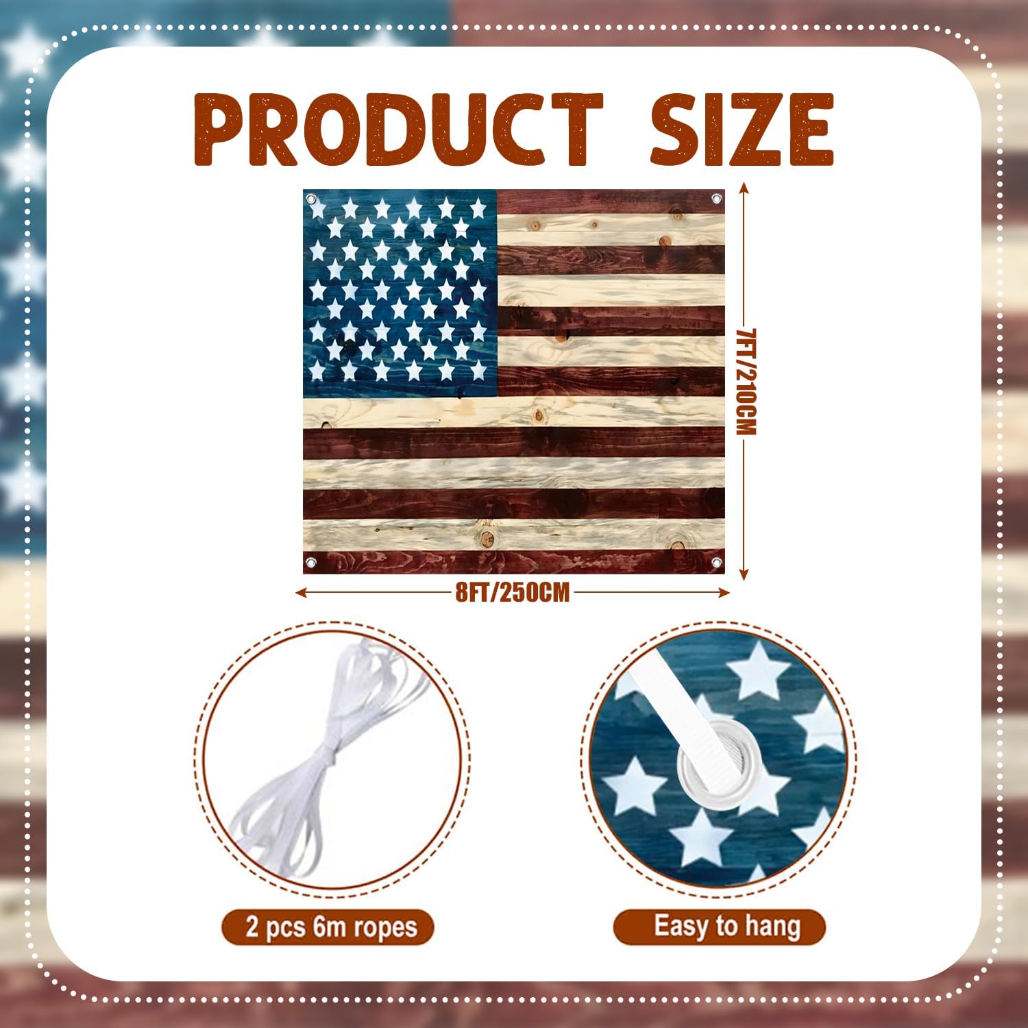 7x8ft Wood American Flag Garage Door Decor Vintage Red Blue Star Stripes Flag Garage Door Cover Independence Day Veterans Day 4th of July Patriotic President's Day Garage Door Decor