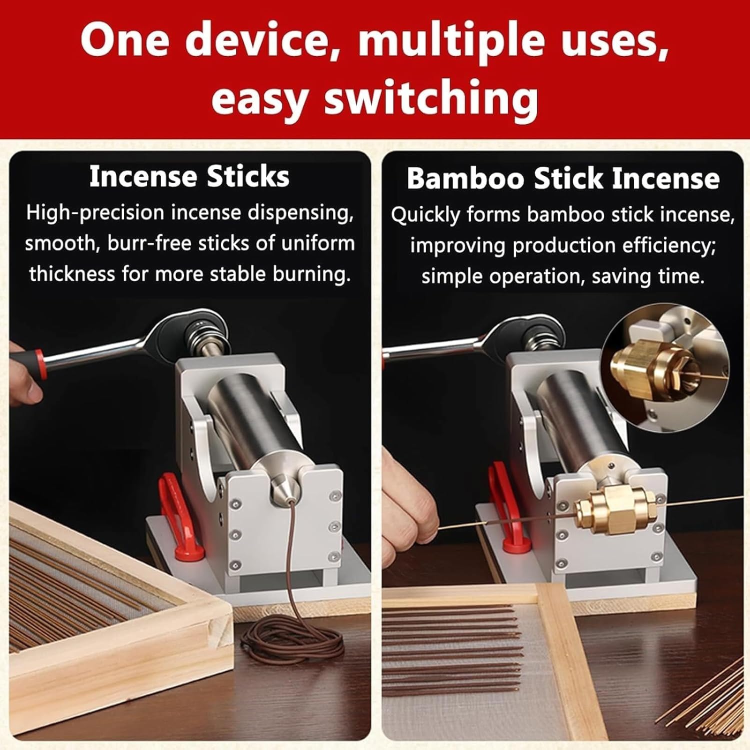 Manual Stick Incense Making Machine, Stainless Steel Clay Extruder with 4 Different Sized Mould (1.5/1.8/2/2.2mm), Thread Incense Making Tools, Multiple Modes, for DIY Fragrance Accessory