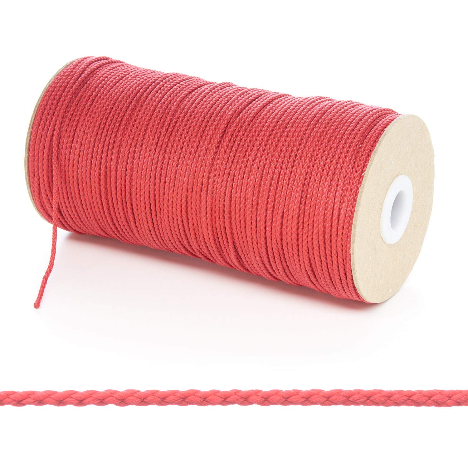 Kalsi Cords 2mm Thin Round Polypropylene Braided Rope Cut Length, Strong & Durable Poly Cord String for Haberdashery, Arts & Crafts, Pulley, DIY Projects (Red, 5 Metres Cut Length)