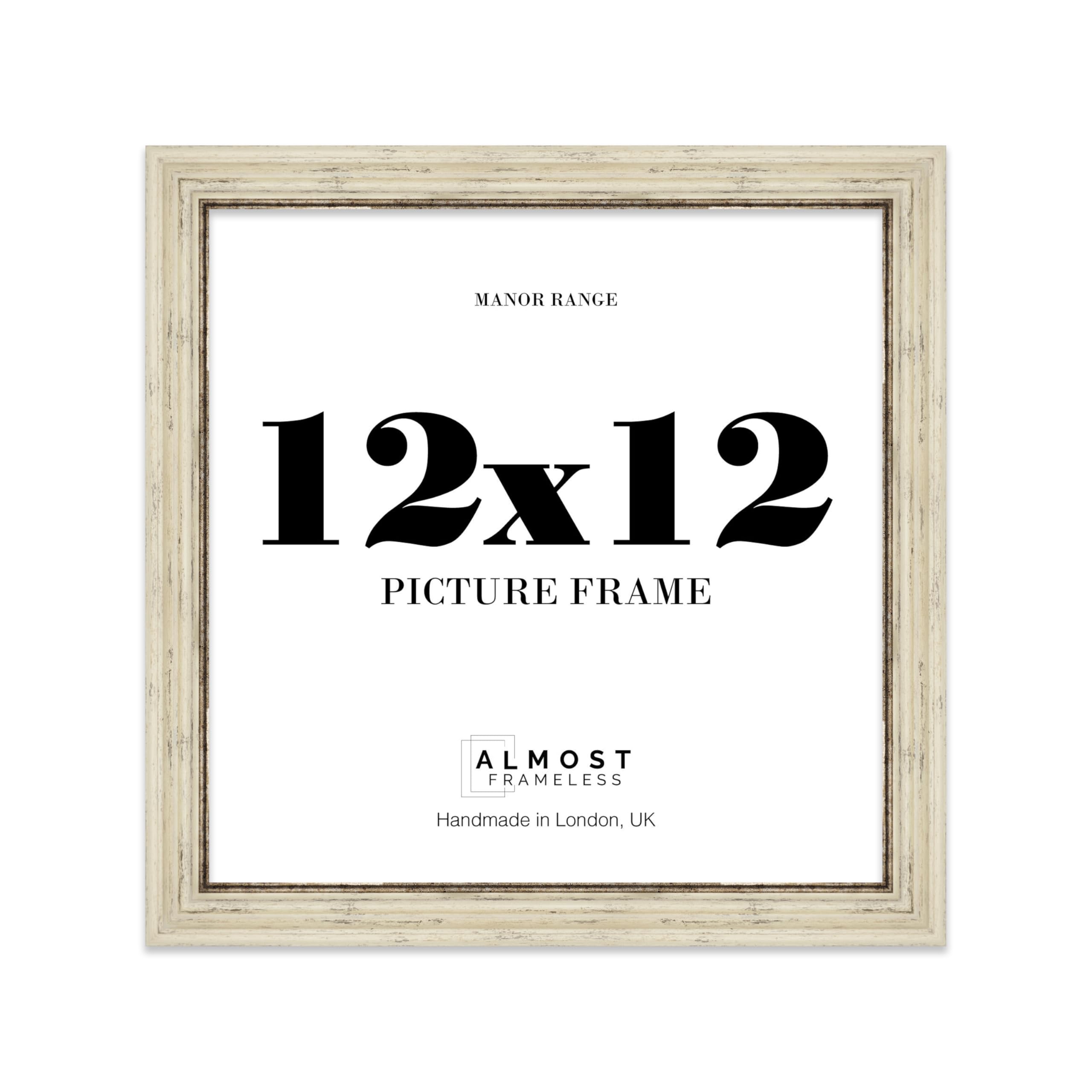12x12 Picture Frame, Display 12x12 Pictures (30.5 x 30.5cm) - Distressed Cream Elegant 42mm Edge Classic Interior Design Décor - 1 Pack