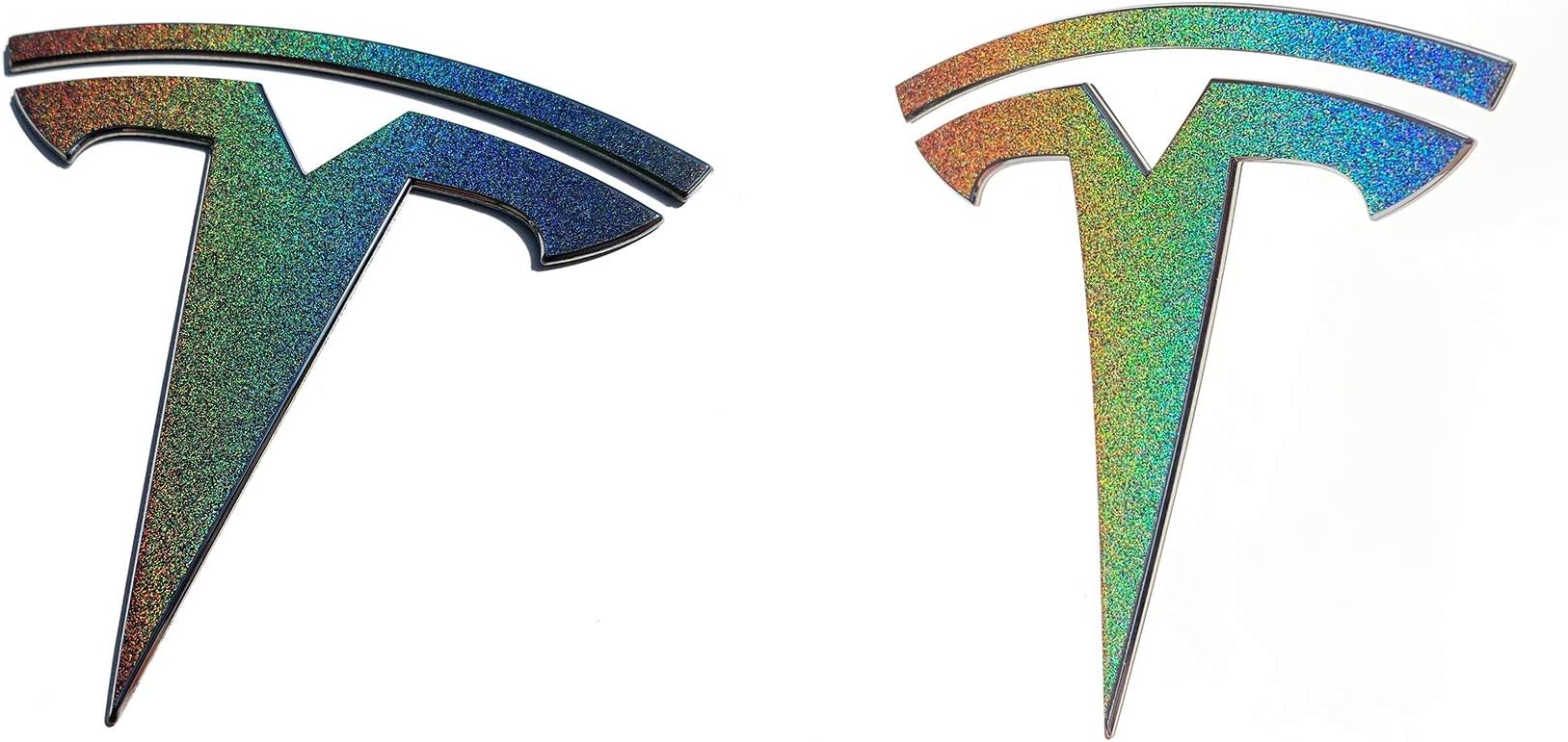 Logo Decal Wrap for Tesla Model Y, 4-pc Set (Gloss Flip Psychedelic - Silver/Rainbow)