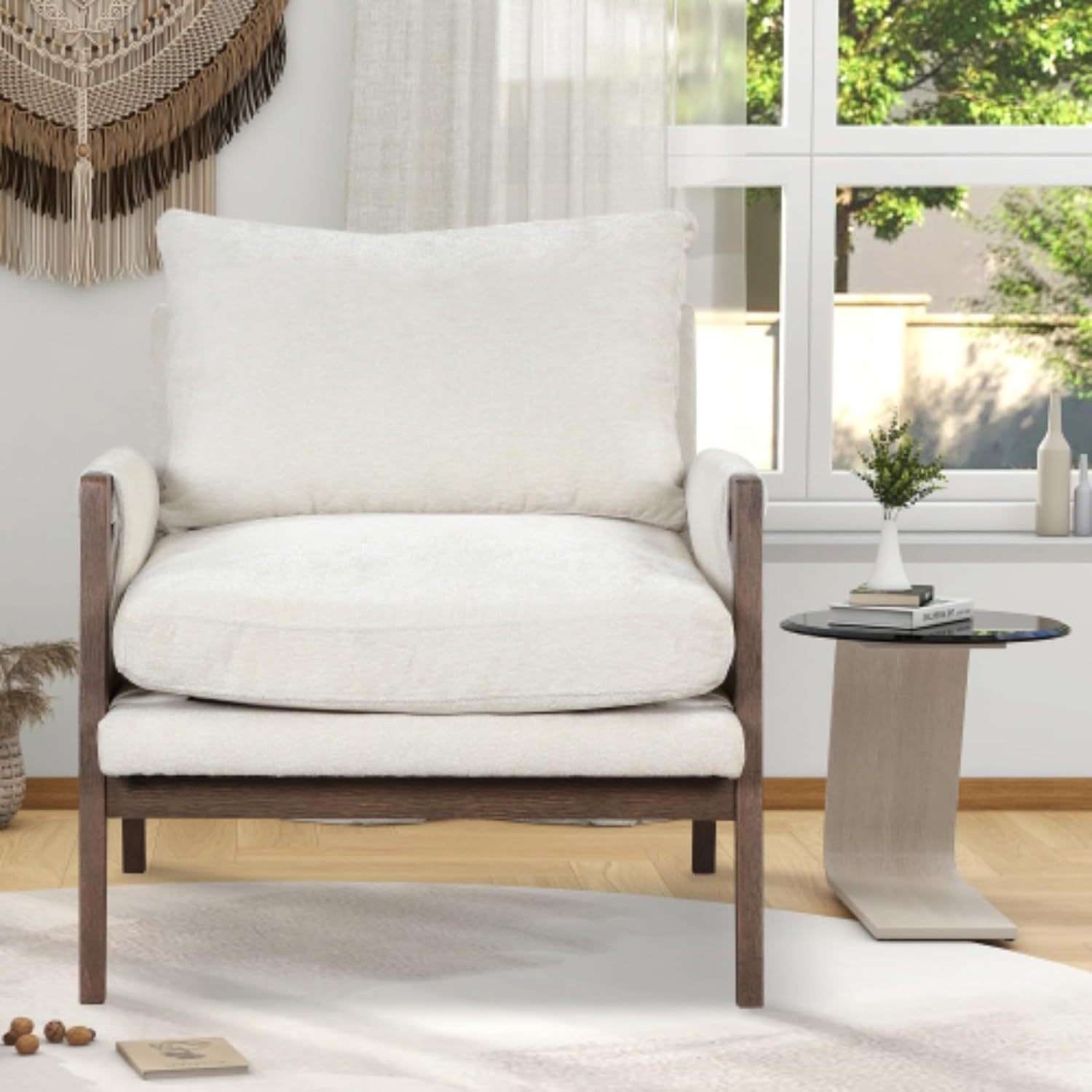 Mid-Century Modern Velvet Accent Armchair Living Room Chair Reading Chair for Home Office Study Room Guest Room Studio, White