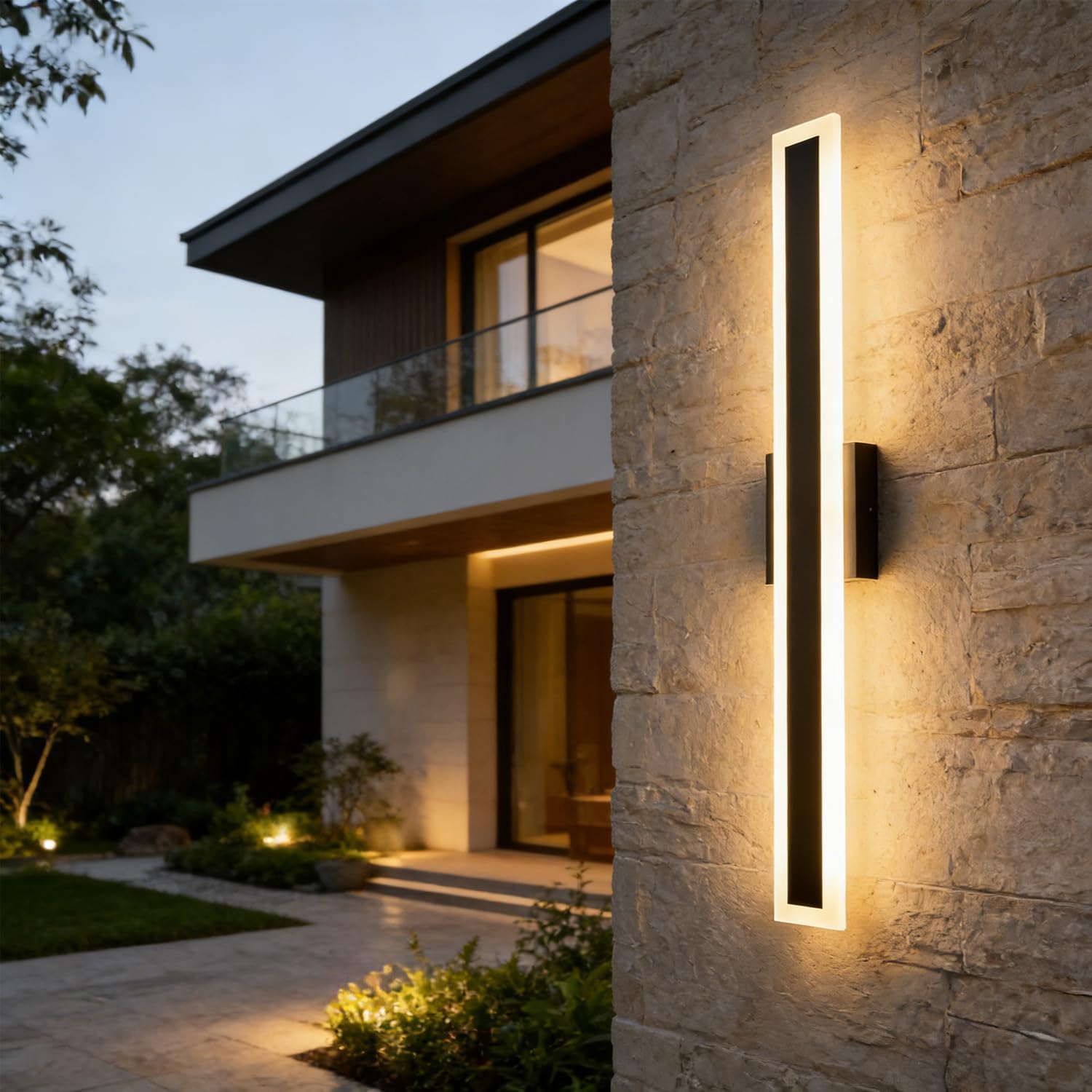 Modern Outdoor LED Wall Light - 16W 3000K Warm White Wall Sconce Black Exterior Lights, IP65 Waterproof Anti-Rust Linear Light with Frosted Acrylic Shade for Garage, Hallway, Porch