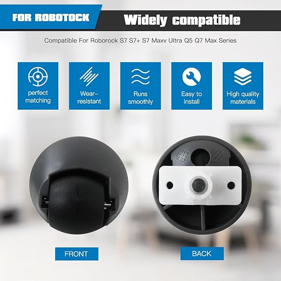 Grey and Black Front Caster Wh-EEL Replacement Compatible for Roborock Q5, for Q7 Max Series Robot Vacuum Cleaners (2 Pack)