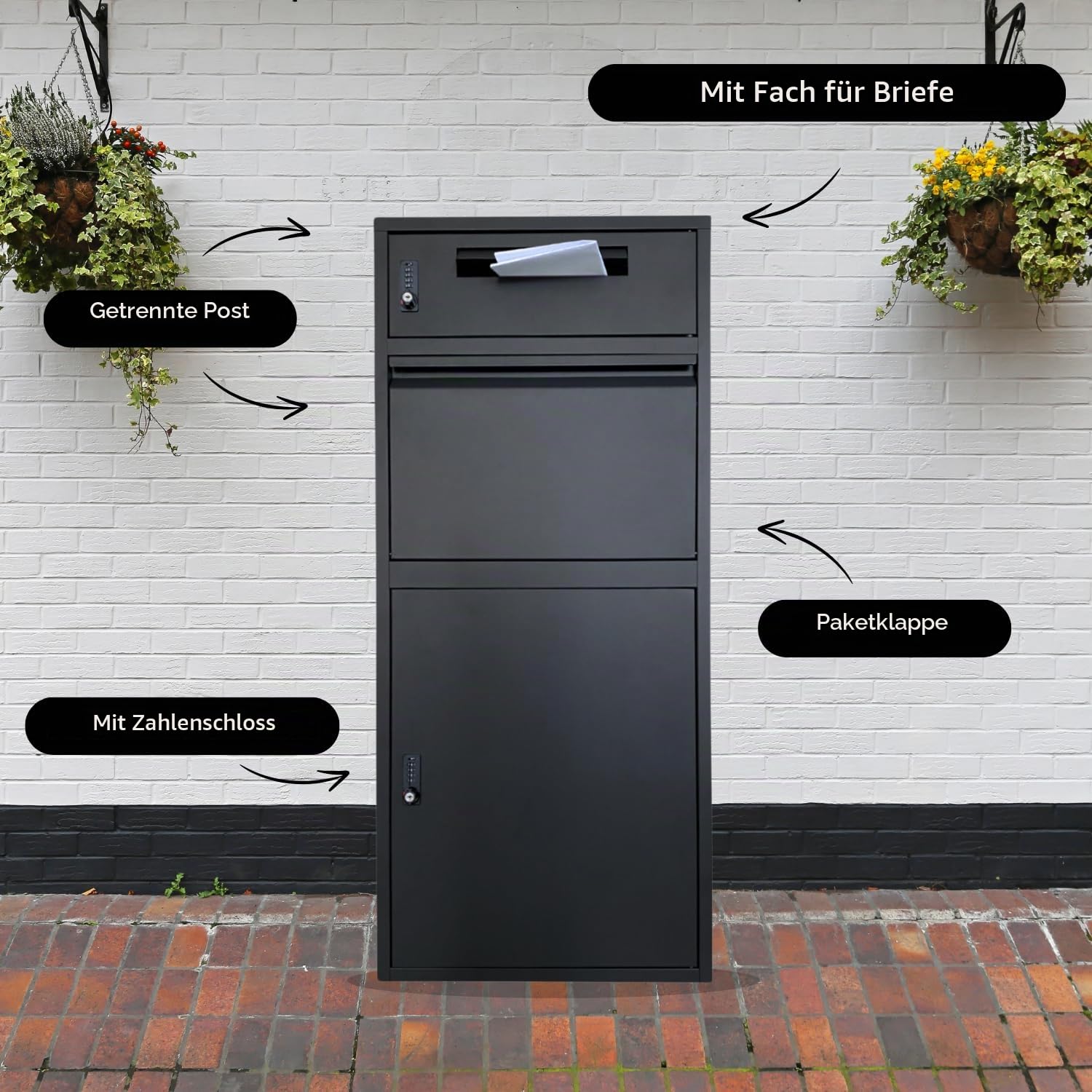 ParcelXL - Paketbriefkasten - Separater Postfach - Freistehende Paketbox - Schwarz