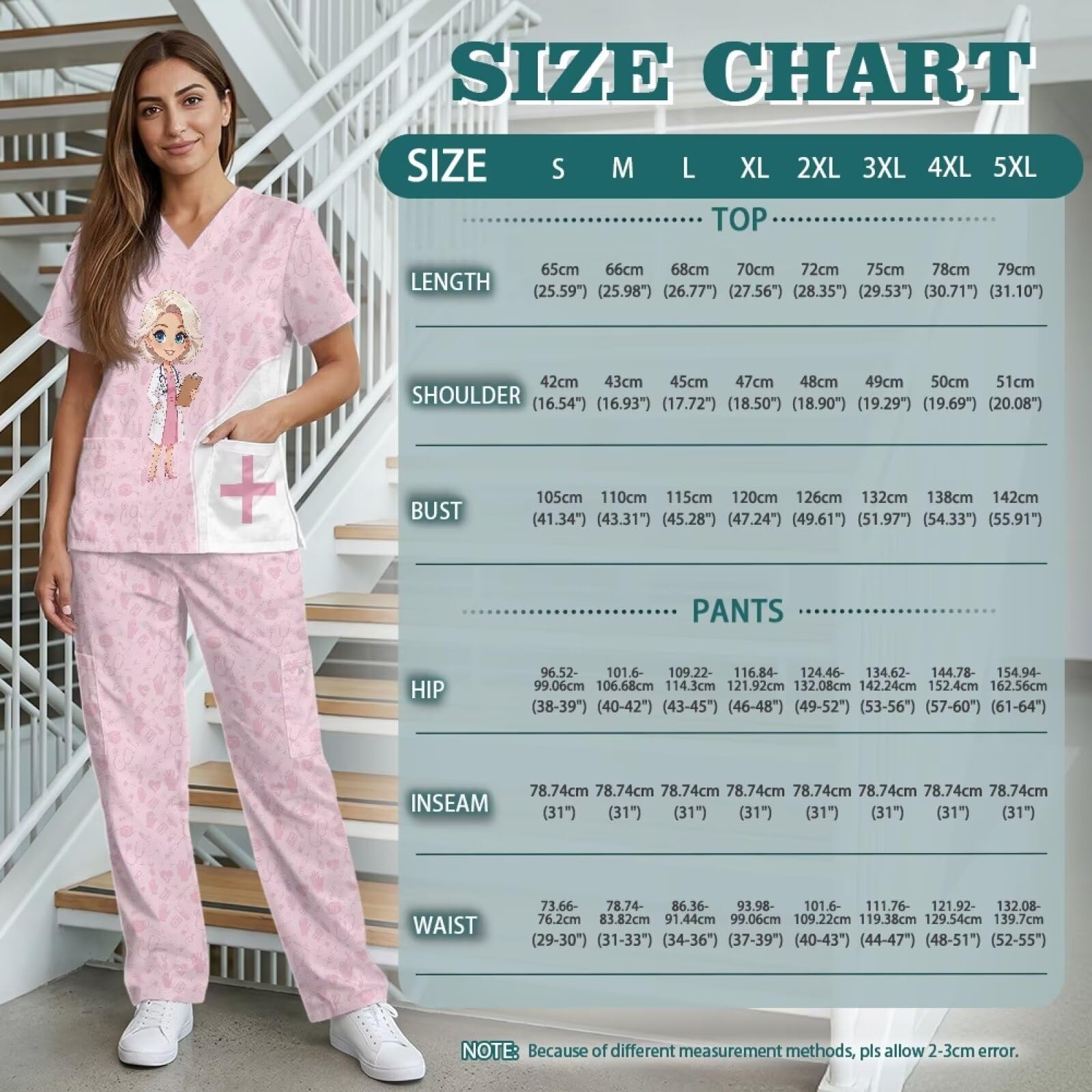 Damskie zestawy pediatryczne z nadrukiem lekarza z wysokimi spodniami, odprowadzające wilgoć, przytulne dopasowanie, medyczne peelingi dla kobiet, personel pediatryczny, różowe