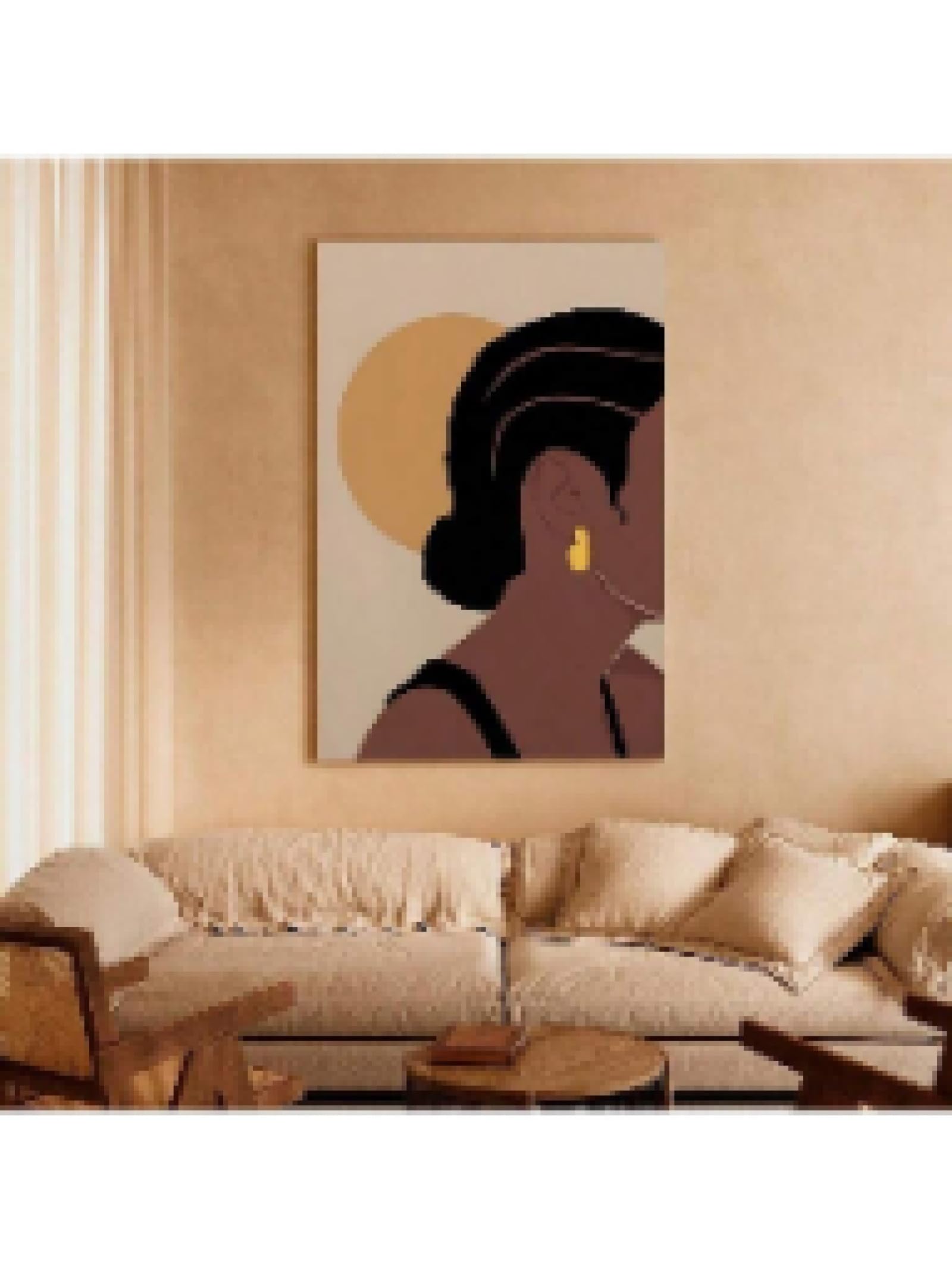 XBTYKPB Cara de niña, arte de trenzas de niña, lienzo grande con temática negra, pintura mural, pósteres contemporáneos para cafetería, bar, decoración de pared, 80 x 120 cm con marco