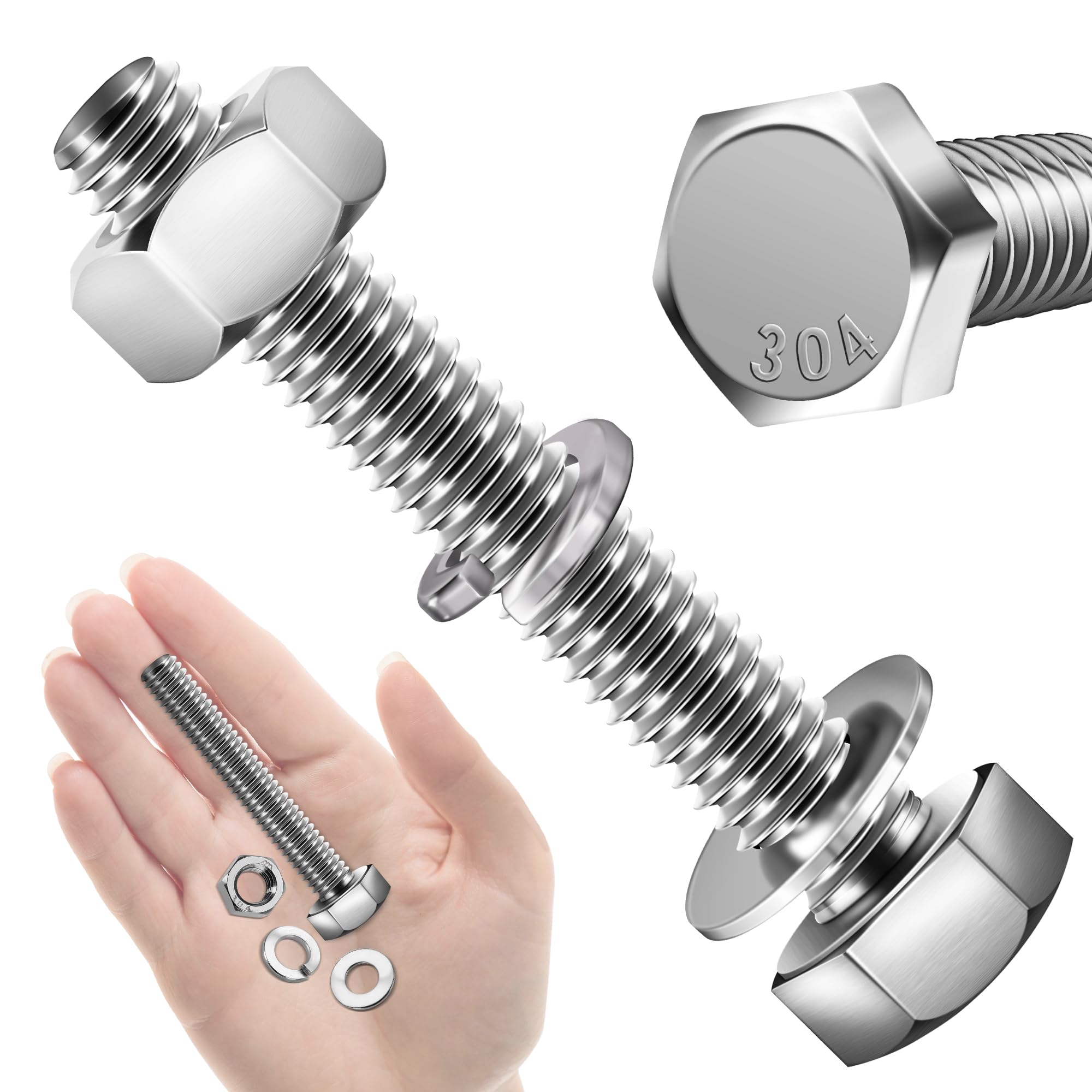 Stainless Steel Hex Bolts & Nuts Kit - 10 Sets -15 Stainless Steel Hex Bolts & Nuts Kit - 10 Sets -15