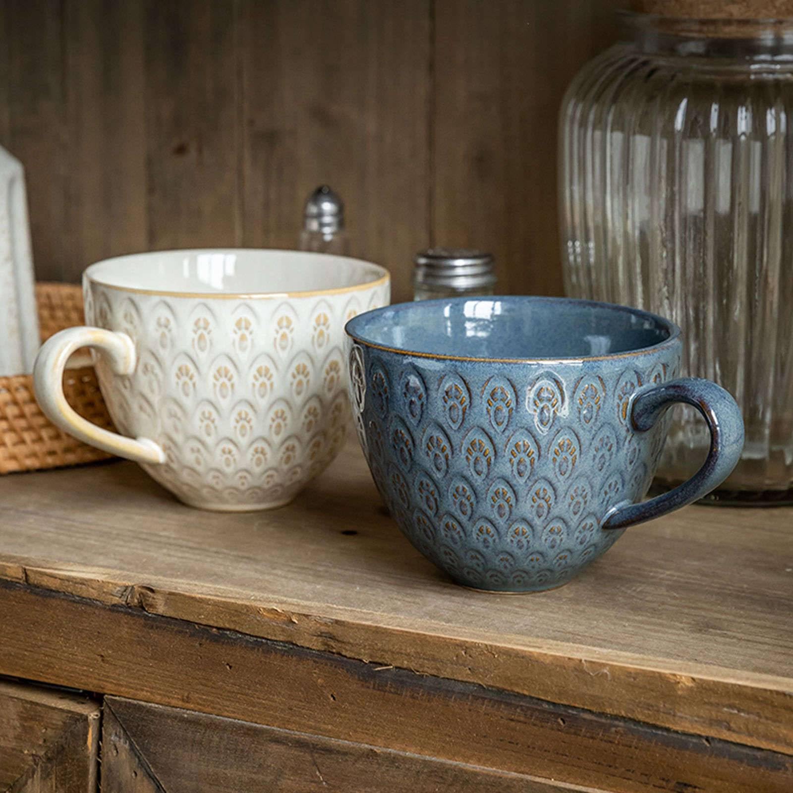 Bol à nouilles en céramique, Bol de nouilles instantanées en céramique, tasse à café Vintage 500ml, soupe avec poignée, petit bol déjeuner for crème glacée(White)