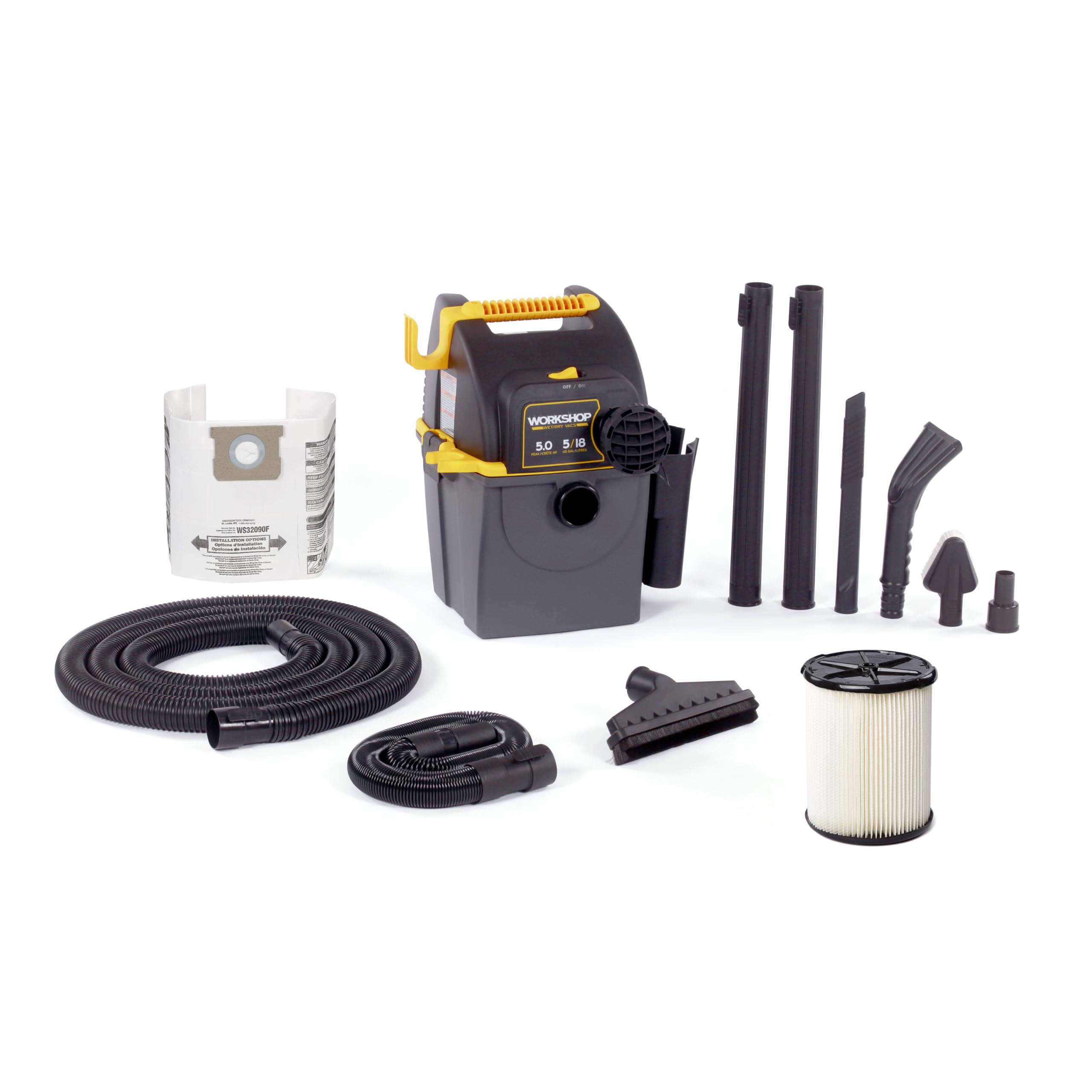Aspiratore Portatile Workshop Wet/Dry Vacs WS0501WM - 120 Volt, Montaggio A Parete
