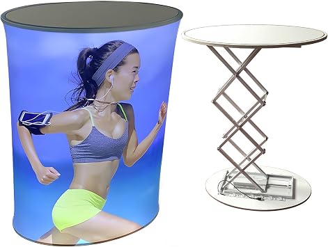 Custom Portable Tradeshow Podium Table for Tradeshow Booth,Advertising,Exhibition,Hydraulic lift, Luminescent, Light boxEllipse