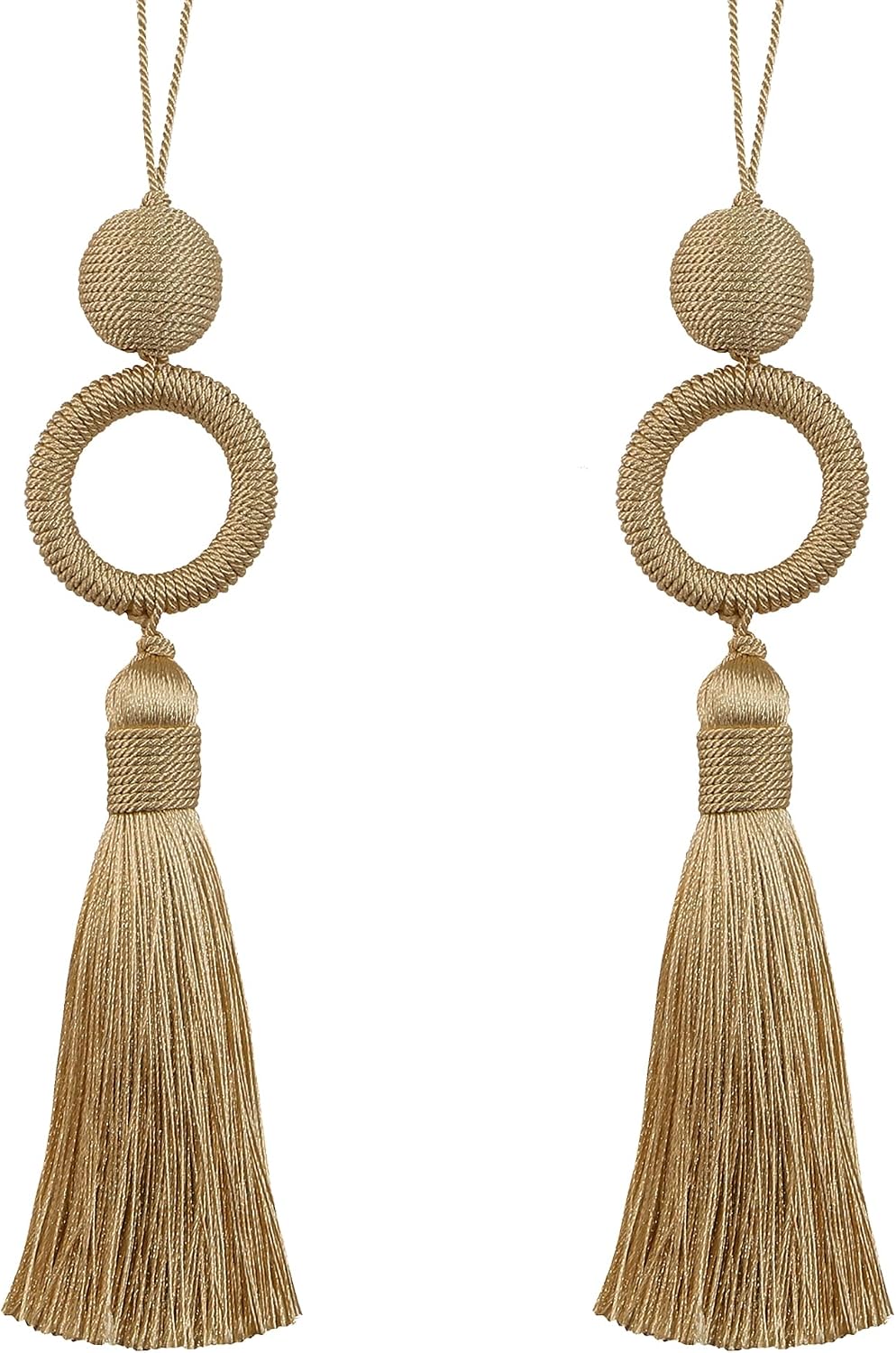 2 Pack Tassel 12 Inch Key Tassel with 4 Inch Cord Loop, Handmade Tassel with Wooden Ring, DIY Accessories for Home Decoration (Gold)