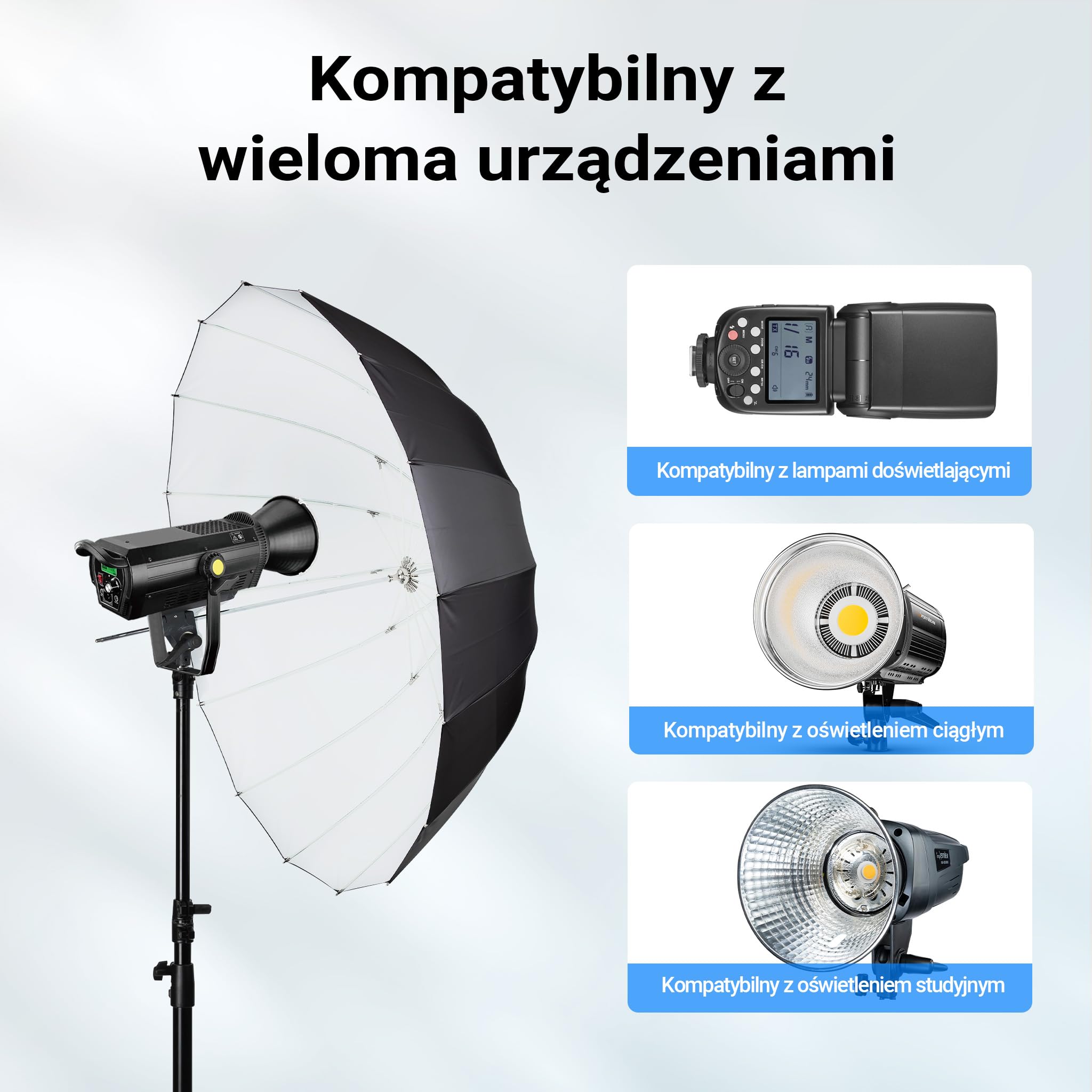 Walimex pro Parasolka paraboliczna refleksyjna czarna/biała Ø 165 cm + dyfuzor – zestaw modyfikatorów światła do fotografii i filmu