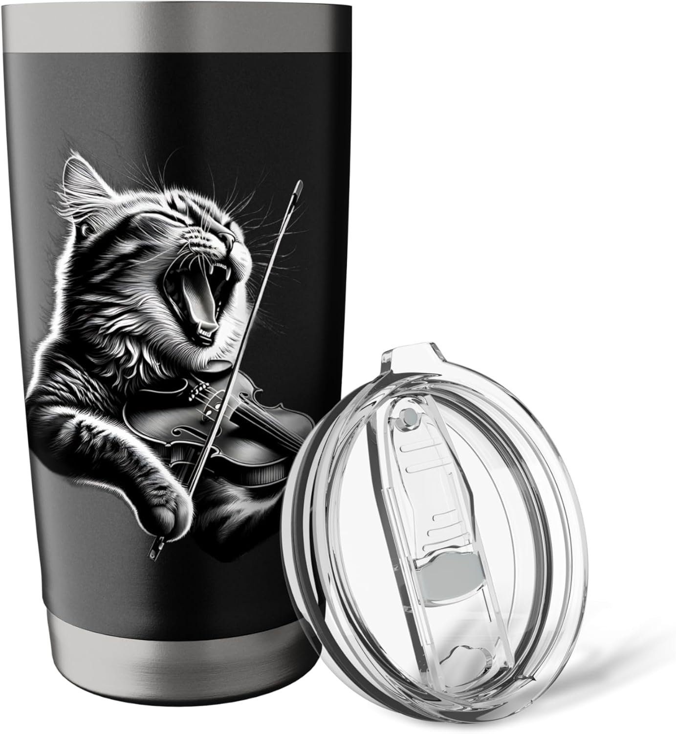 Funny Orchestra Musician Violinist Rock Cat Playing Violin Stainless Steel Insulated Tumbler - Image 5