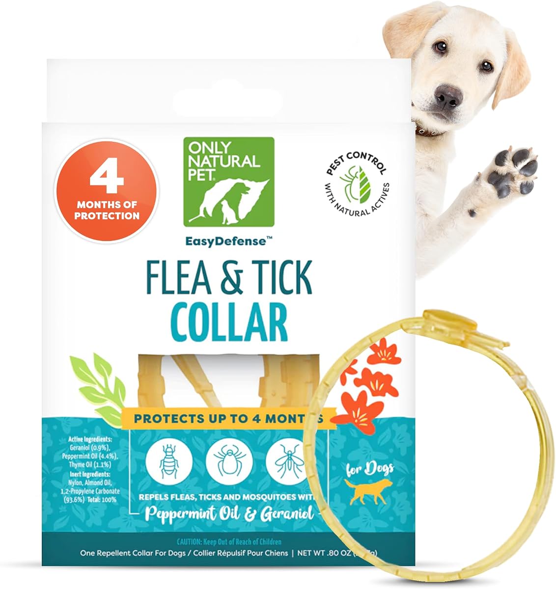 Only Natural Pet EasyDefense Flea & Tick Dog Collar - Canine Flea Control Collars - One Size Fits All - Pet Care that Protects up to 4 Months - for Dogs (Single Collar)