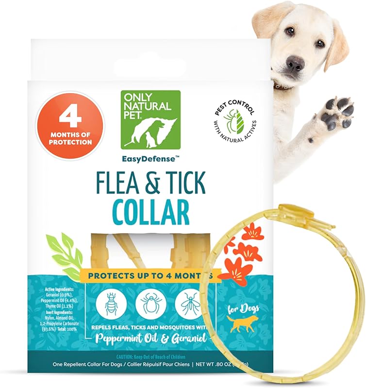 Only Natural Pet EasyDefense Flea & Tick Dog Collar - Canine Flea Control Collars - One Size Fits All - Pet Care that Protects up to 4 Months - for Dogs (Single Collar)