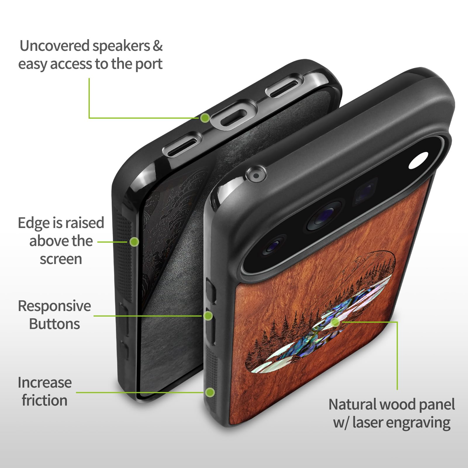 Carveit Madera Funda para Google Pixel 11 Pro (Rosa-Paisaje)