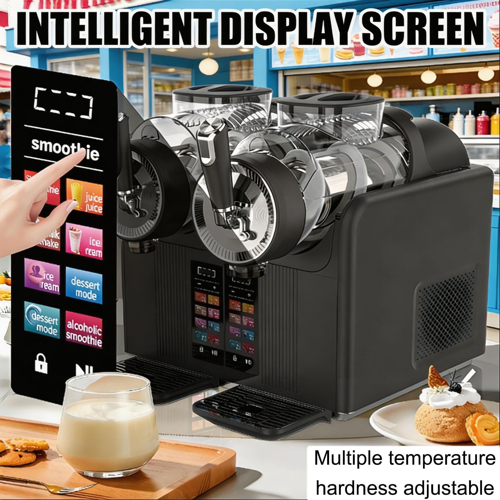 Máquina De Granizados De 430 W,7 En 1, Máquina De Helado Suave con Dos Depósitos De 2 litros, Limpieza Automática, Bloqueo Infantil, Dispensador De Bebidas Frías Black