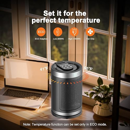 Miniatura 5 de Calentador de espacio para uso en interiores, calentador portátil de cerámica PTC de 1500 W con termostato y control remoto, temporizador de 12