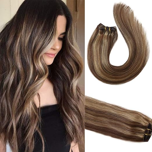 Clip in Hair Extensions Human Hair Brown Clip on for Fine