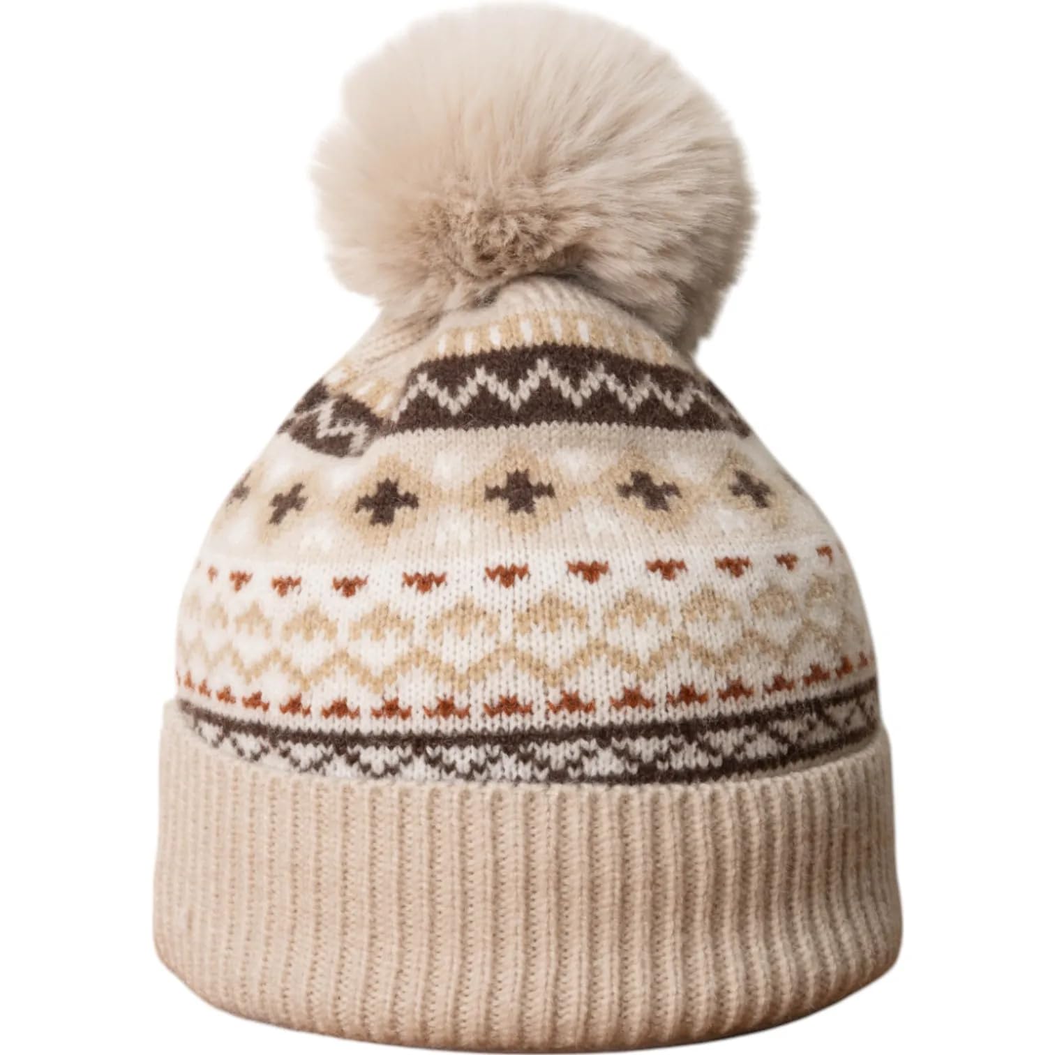 Jess & Lou Women's Beige Nordic Cosy Bobble Hat