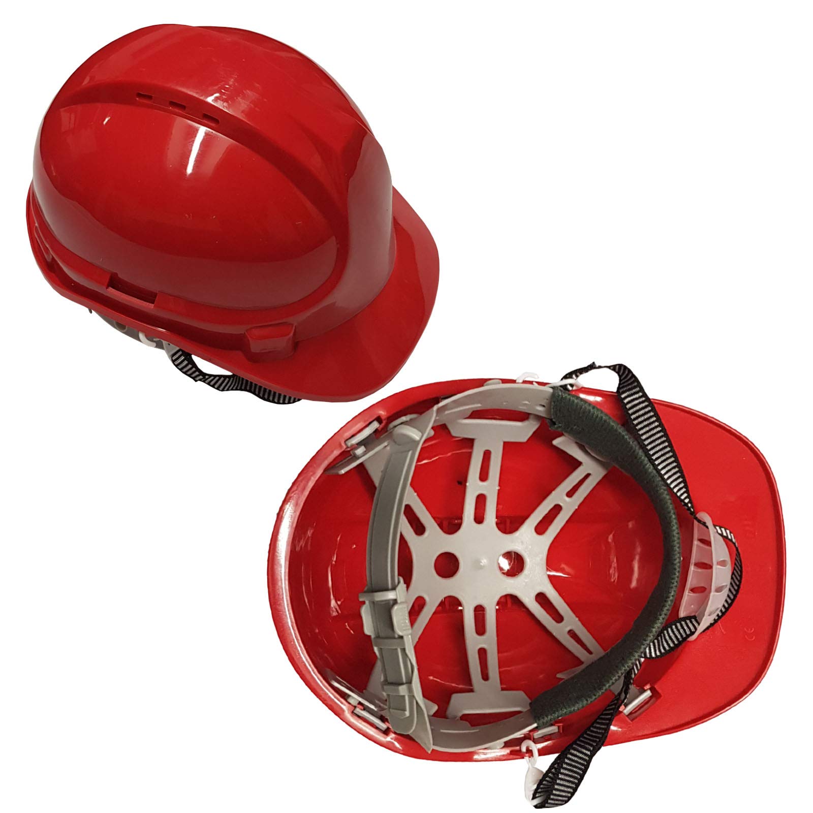 8 Point Safety Helmet Hard Hat Chin Strap Builders Construction Work (Red)