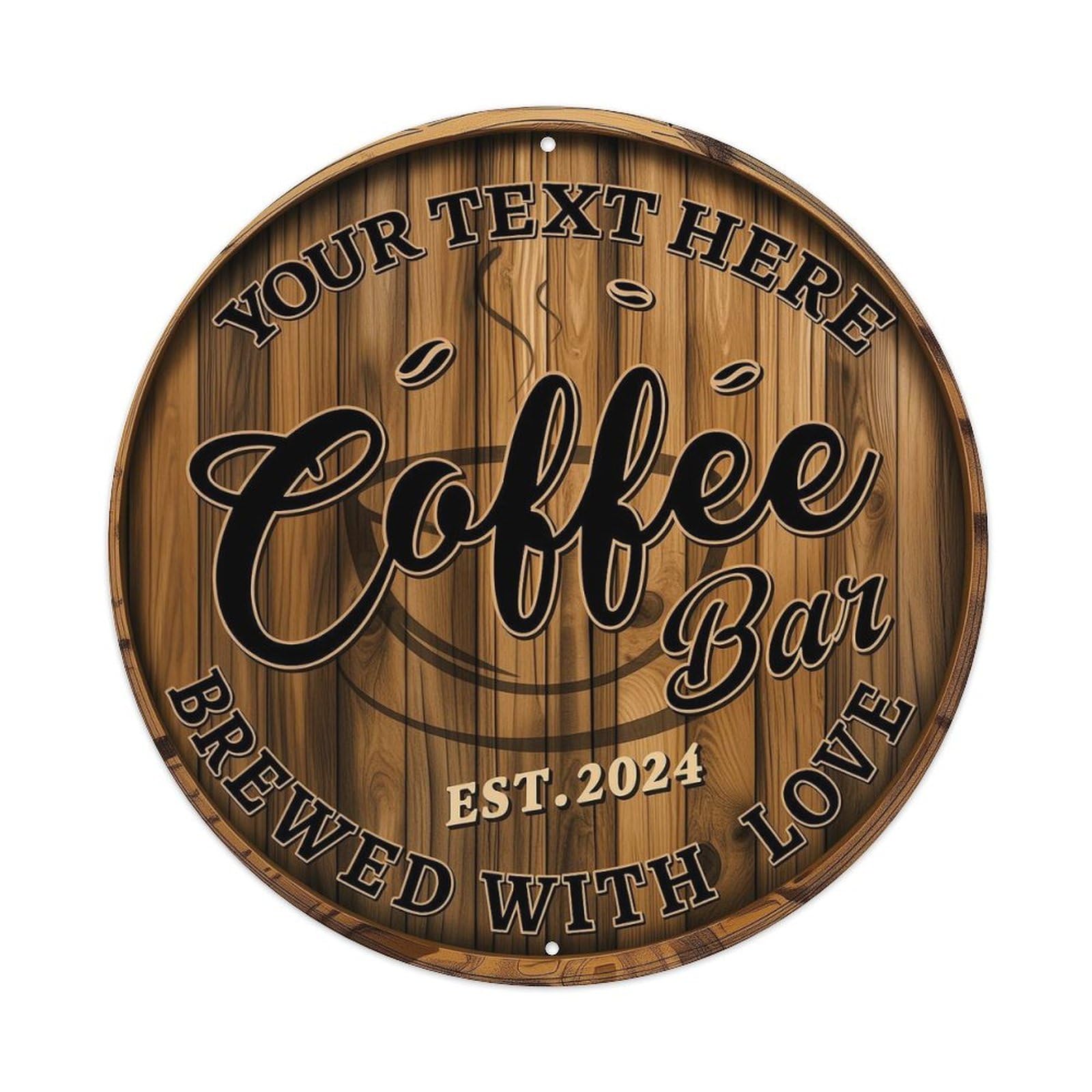 Barrel Coffee Bar Design Metal Tin Sign Plaque